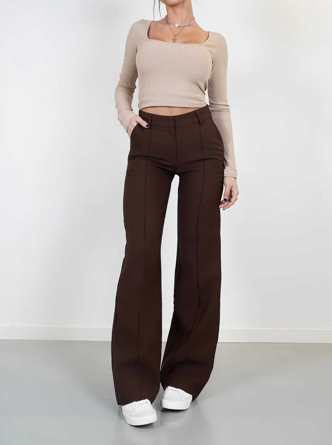 Women's Wide-Leg Trousers - High Waist
