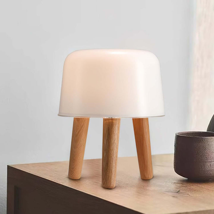 Wooden Tripod Table Lamp with Glass Shade