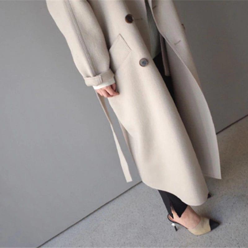 Long Double-Breasted Wool Coat