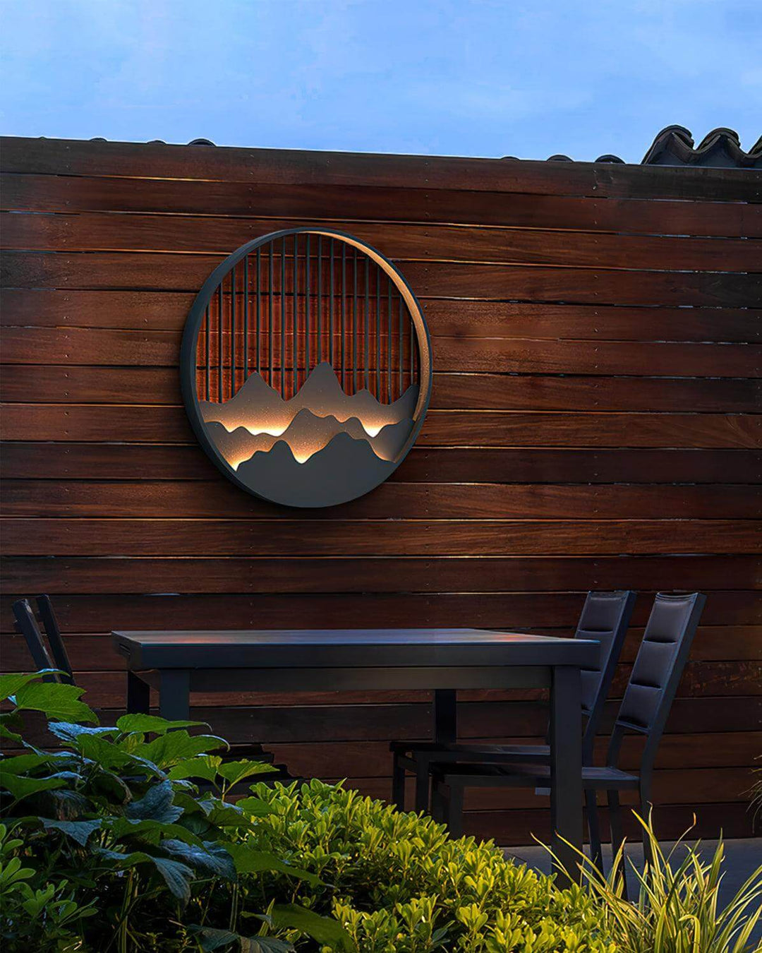 Outdoor LED Wall Light with Circular Mountain Motif