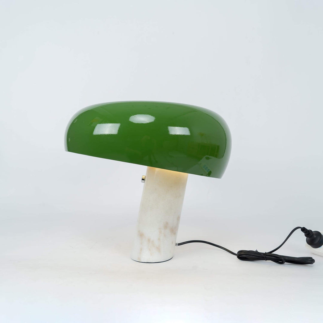 Carrara Marble Table Lamp with Glazed Metal Reflector