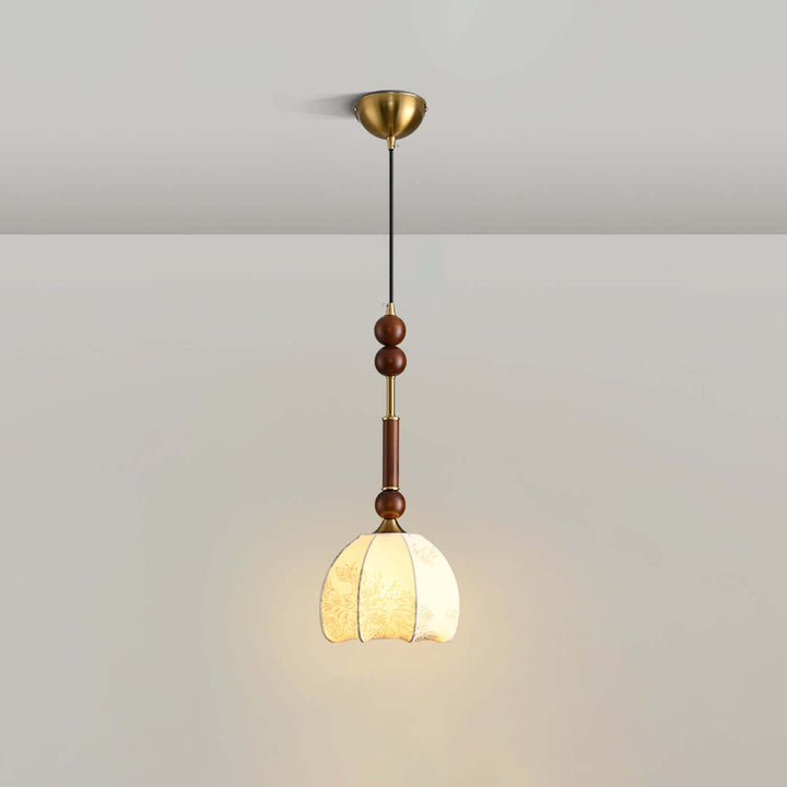 Elegant Glass Pendant Lamp with Wooden & Brass Accents