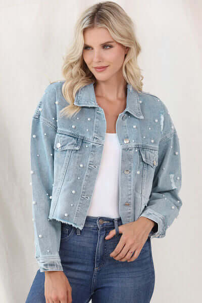 Women's Pearl-Trim Denim Jacket