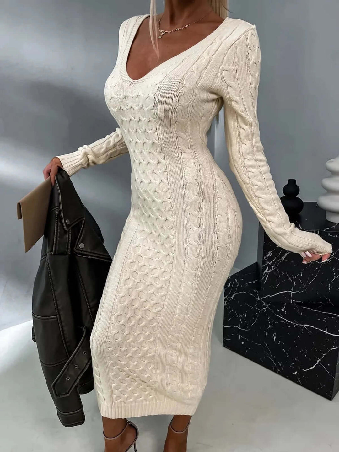 Lace-Back Knit Dress - Winter Dress