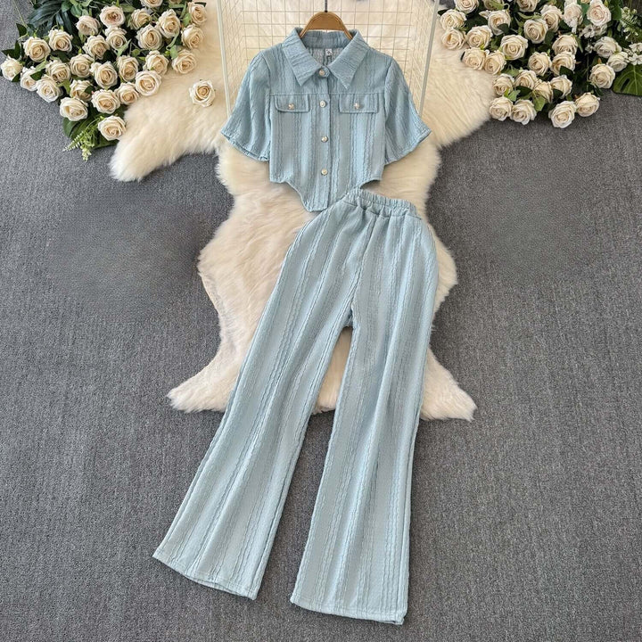 Women's Cropped Top and Wide Leg Trousers Set