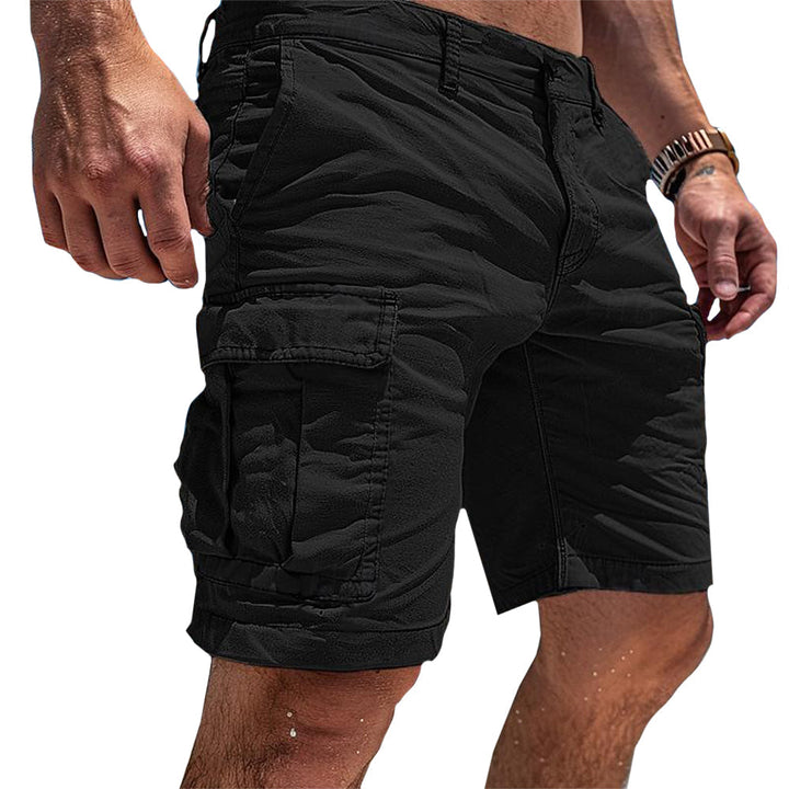 Men's comfortable black utility cargo shorts, a versatile choice for everyday summer adventures.