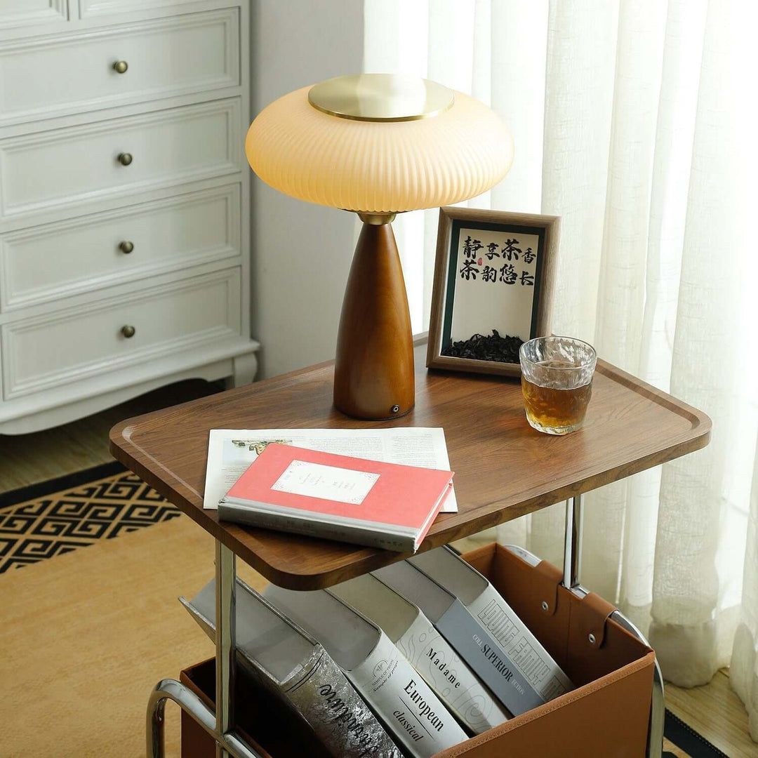 Wooden Table Lamp with Glass Shade 30cm