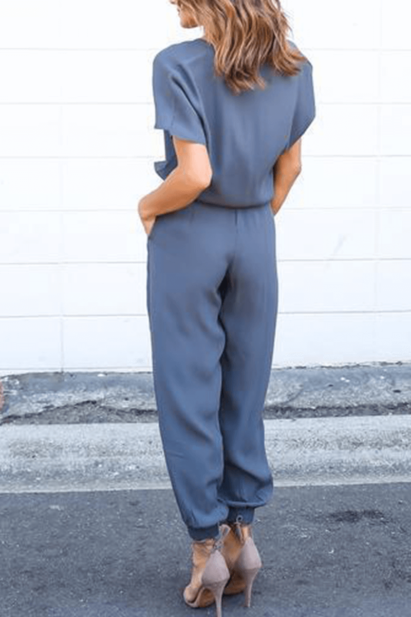 Women's Elegant V-Neck Crossed-Strap Jumpsuit