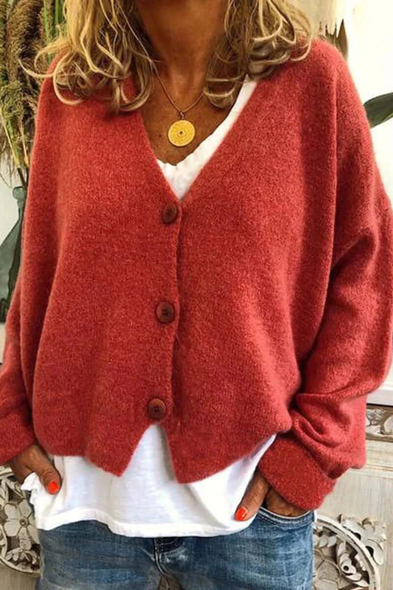 Knitted Patchwork V-Neck Women's Cardigan