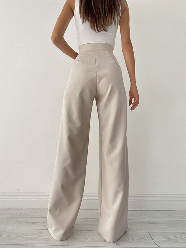 Women's Wide Leg Palazzo Trousers - Pleated High Waist