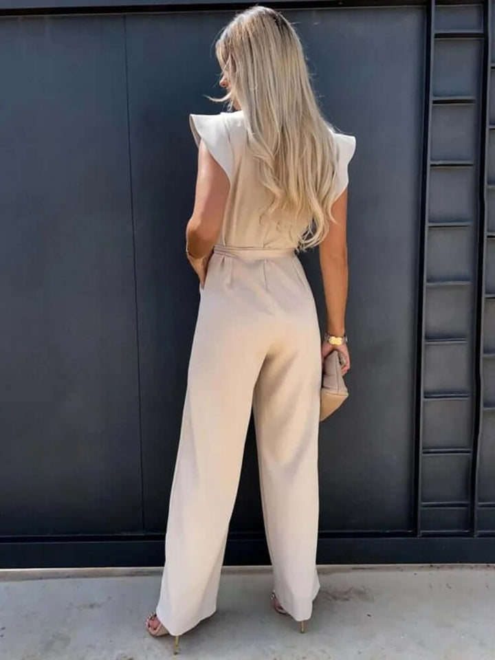 Women's Wide-Leg Jumpsuit with Ruffled Sleeves