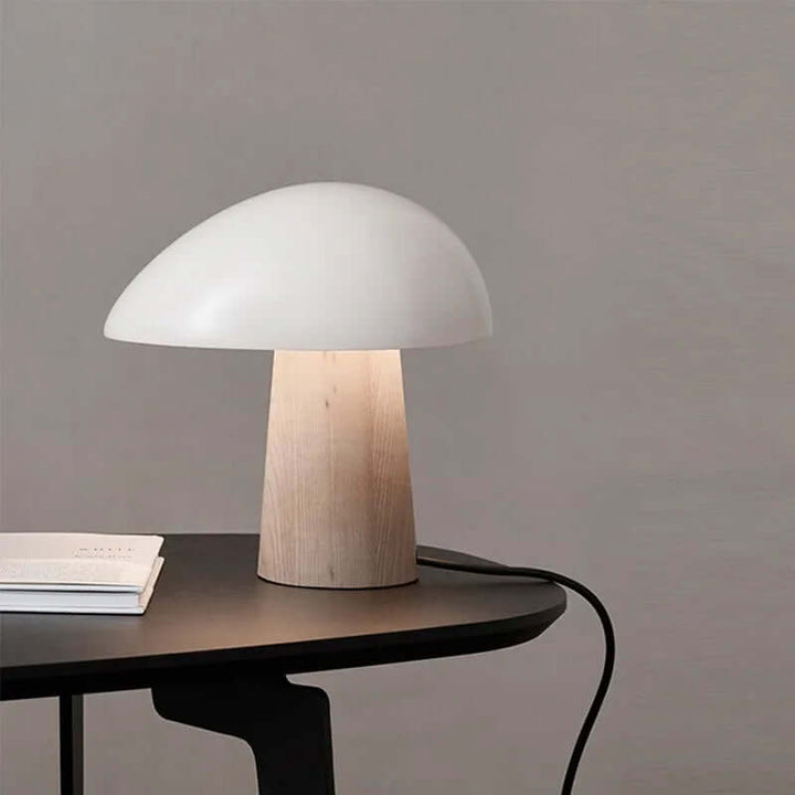 Modern Wood Table Lamp with Mushroom Design