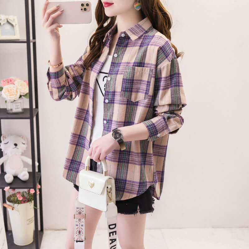 Women's Plaid Long Sleeve Shirt