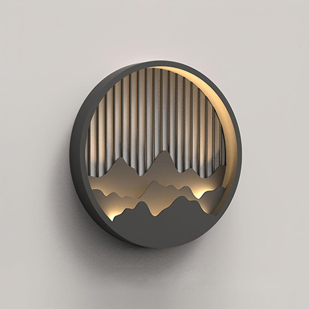Outdoor LED Wall Light with Circular Mountain Motif