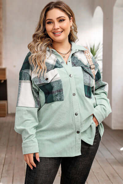 Plus Size Plaid Shacket Jacket For Women's