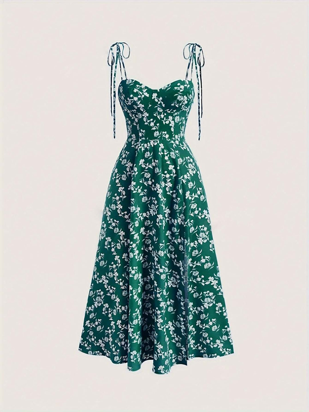 Floral Print Midi Dress with Tie Straps