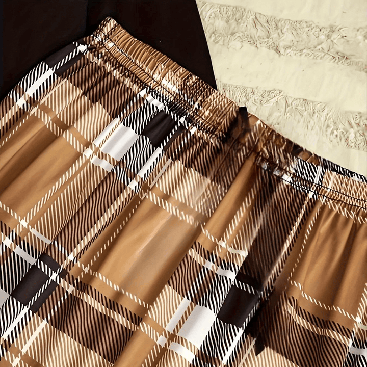 Women's Crew Neck Top & Checkered Trousers Set