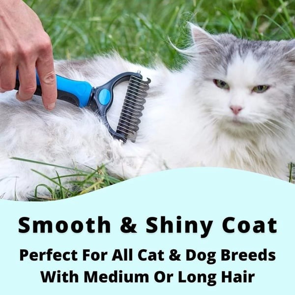 Undercoat deshedding rake for dogs & cats, expertly designed to remove loose fur & prevent matting.