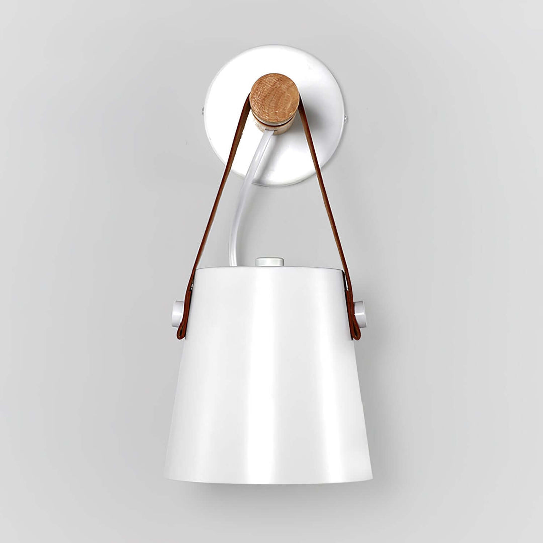 Conical Wooden Wall Light with Leather Strap