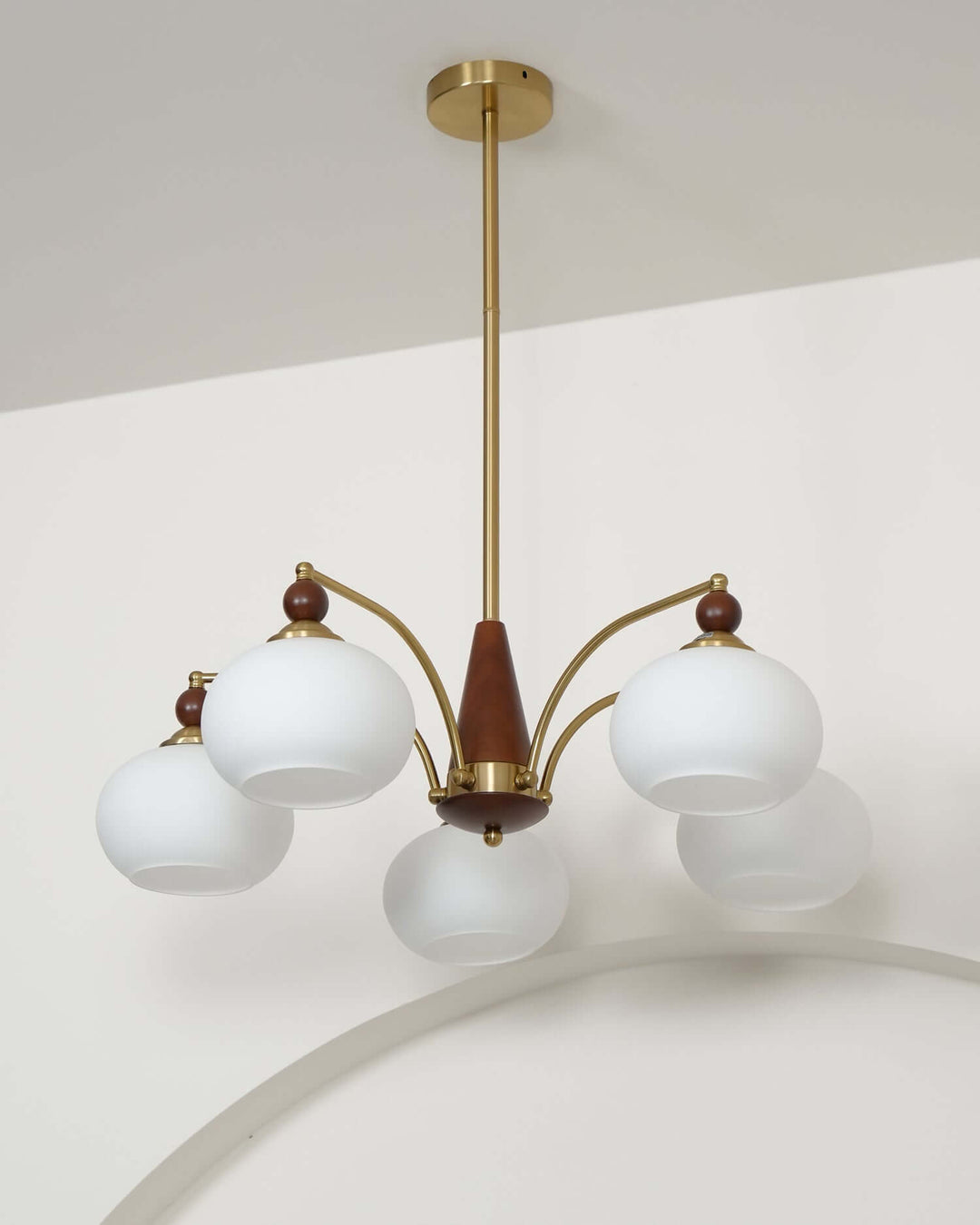 Retro Wood & Brass Chandelier