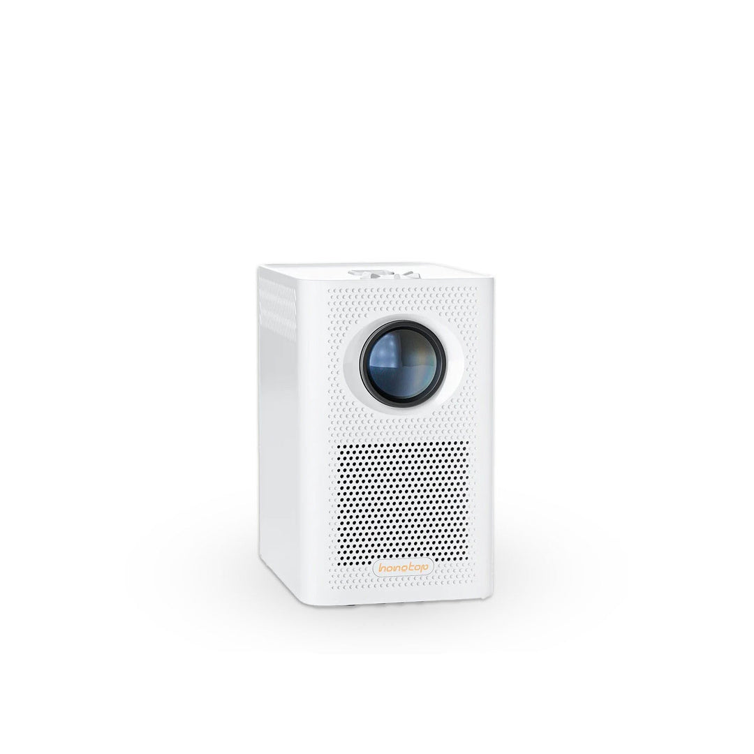 4K Smart Android Projector with WiFi, showcasing compact design, HDMI ports, and lens for cinematic quality visuals.