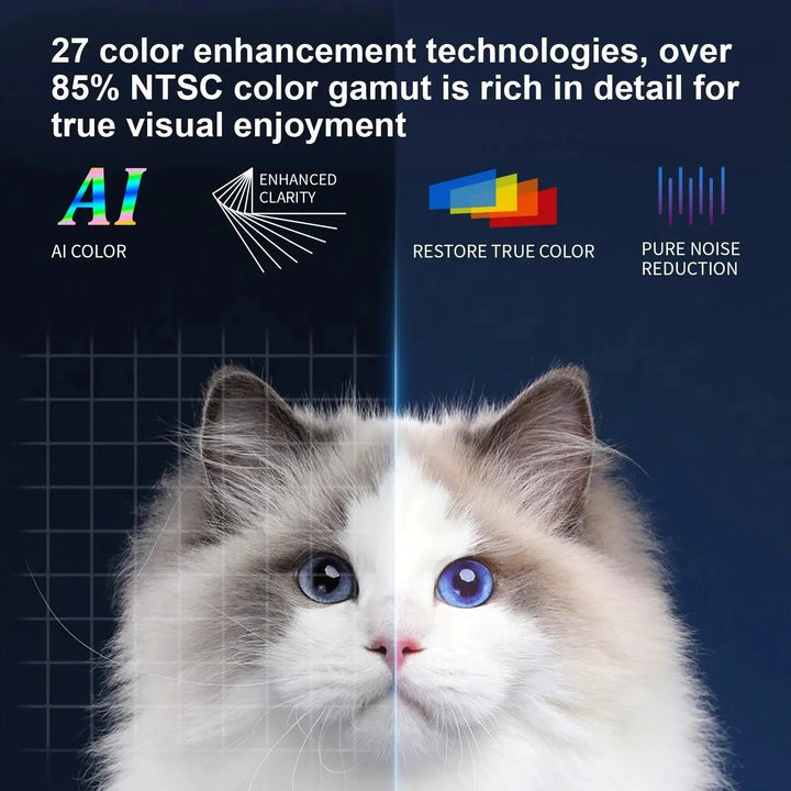 4K Smart Android Projector with WiFi, showcasing compact design, HDMI ports, and lens for cinematic quality visuals.