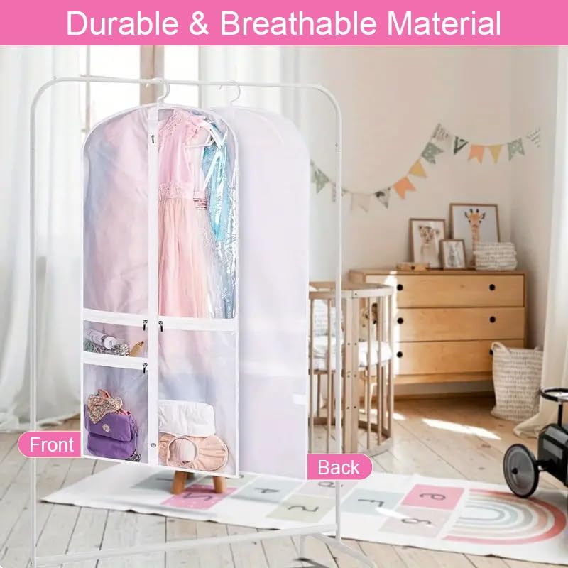 Clear foldable garment bags, 5-pack. Protect dance costumes, dresses & suits. Essential for travel, storage & protection.