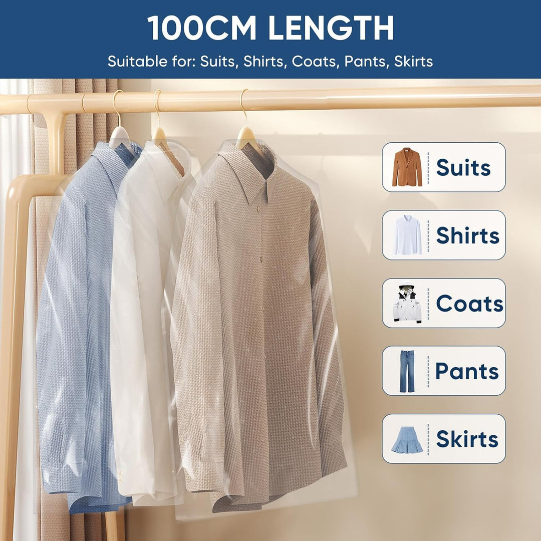 Clear protective clothes covers (50-pack) for travel & home, ideal for suits, dresses & coats.