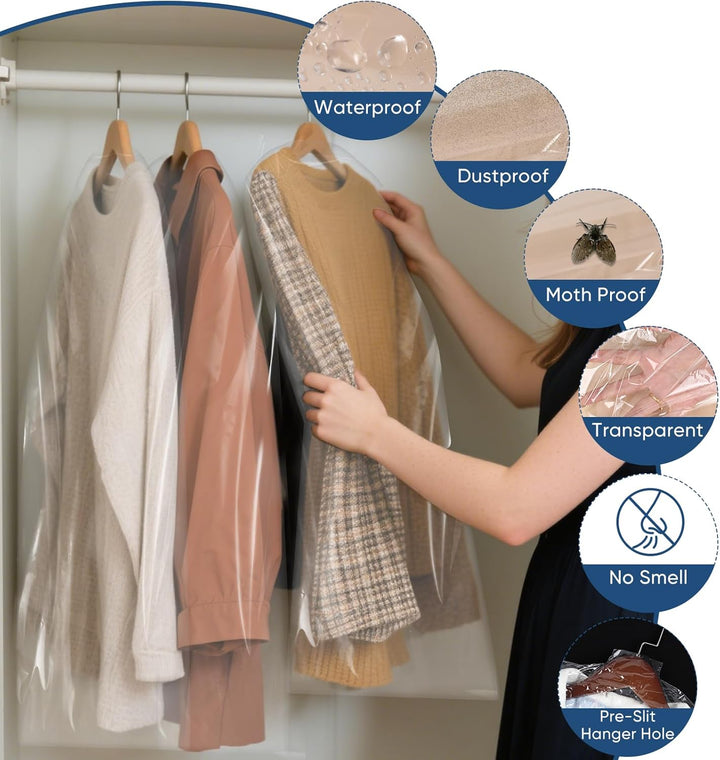 Clear travel garment bags, 50-count set, keeps suits & dresses safe from wrinkles & dust.