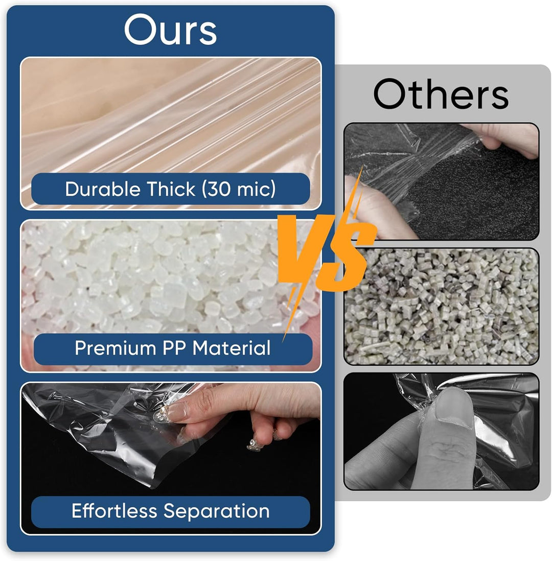Wardrobe protection: 50 clear plastic garment covers for clothing storage & travel organization.