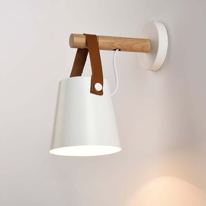 Conical Wooden Wall Light with Leather Strap