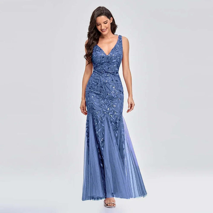 Sequin Embellished Sleeveless Maxi Evening Gown