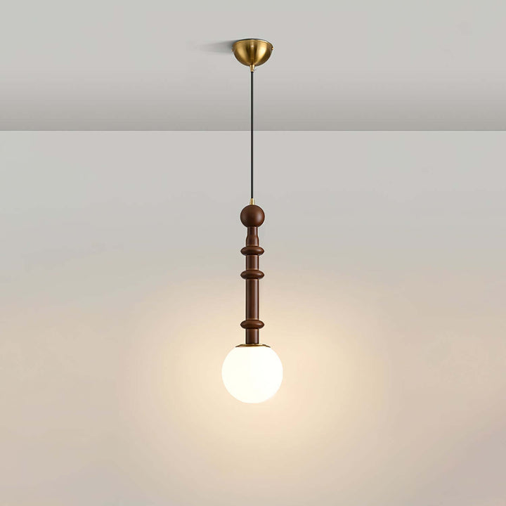Elegant Glass Pendant Lamp with Wooden & Brass Accents