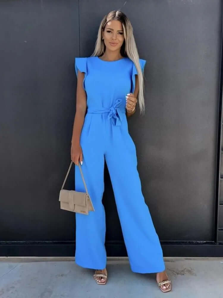 Women's Wide-Leg Jumpsuit with Ruffled Sleeves