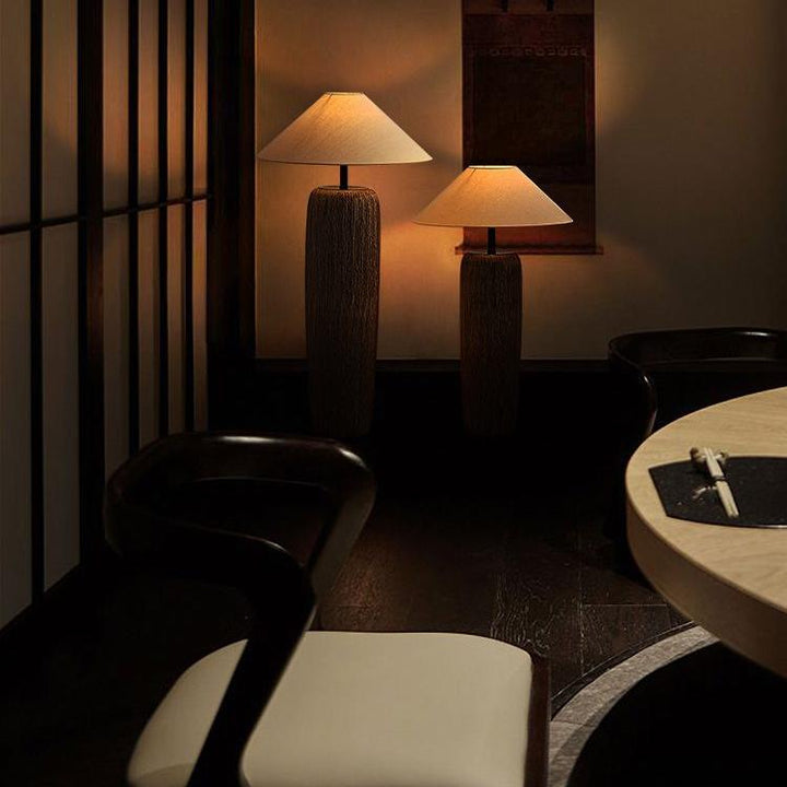 Rustic Wood Floor Lamp with Metal Accents