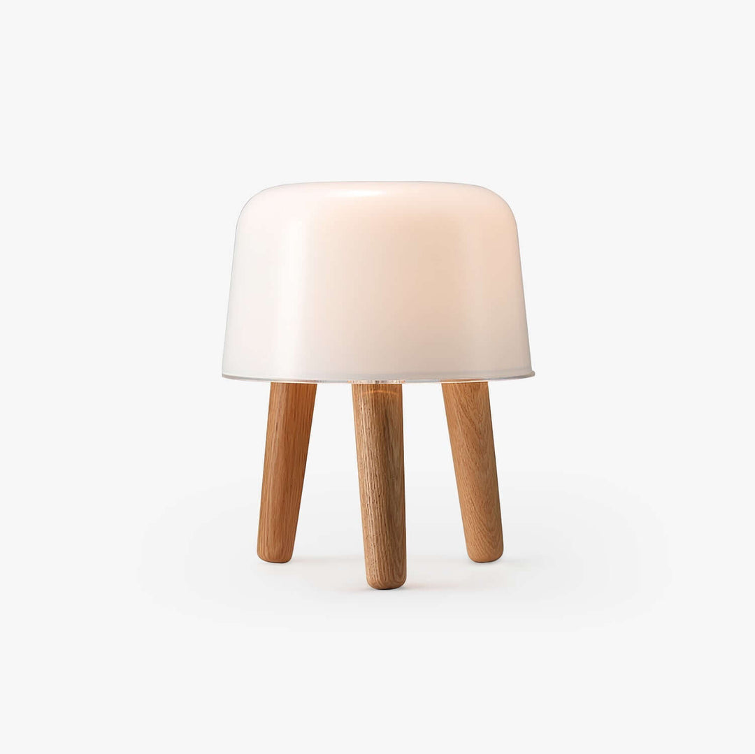 Wooden Tripod Table Lamp with Glass Shade