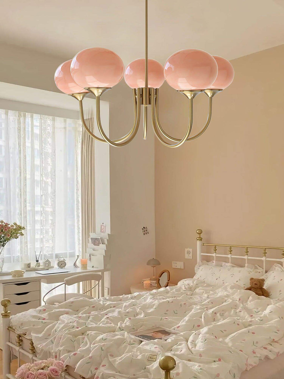 Pink Glass Ceiling Light Fixture Modern Chandelier