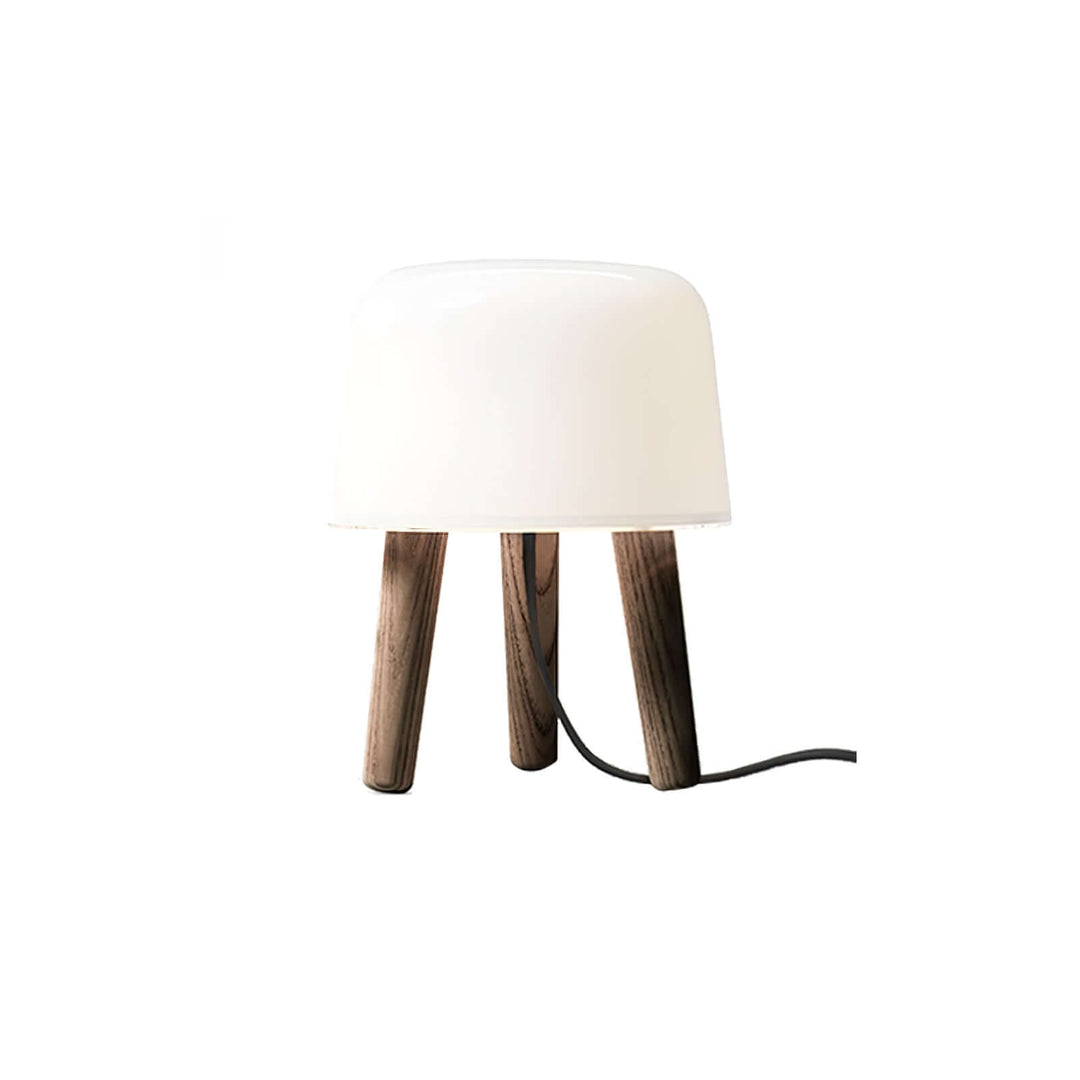 Wooden Tripod Table Lamp with Glass Shade