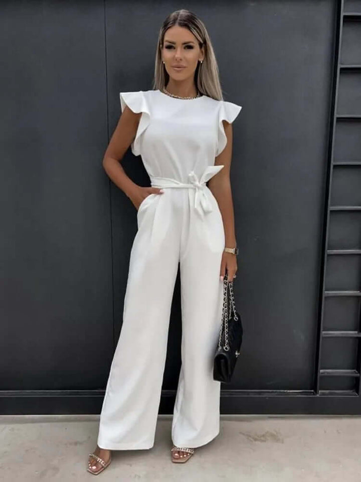 Women's Wide-Leg Jumpsuit with Ruffled Sleeves