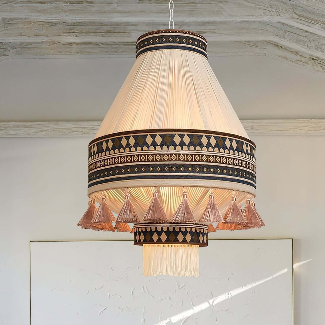 Woven Pendant Lamp with Fringes