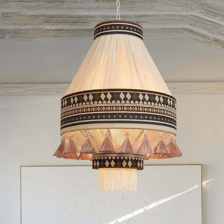 Woven Pendant Lamp with Fringes