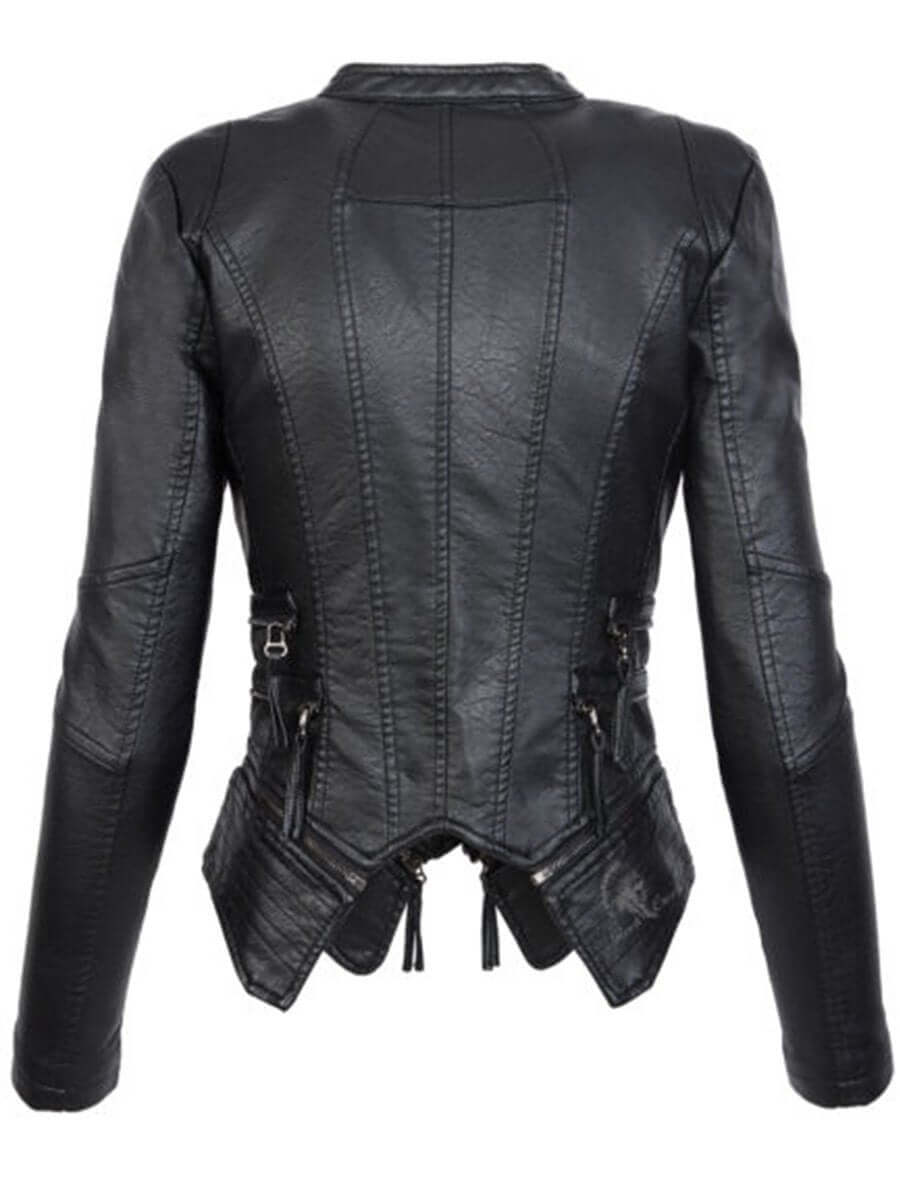 Women's Slim Fit PU Leather Jacket with Zip Stitching