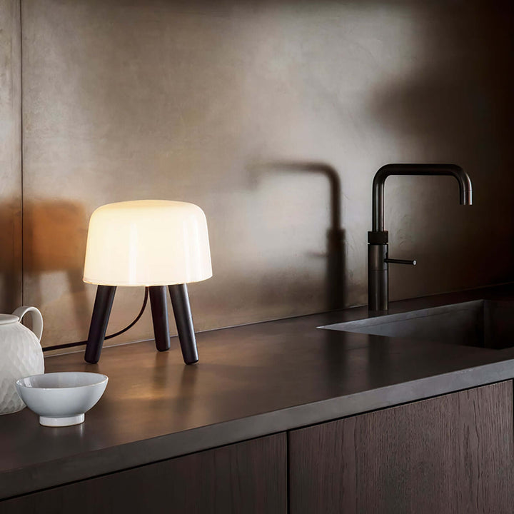 Wooden Tripod Table Lamp with Glass Shade