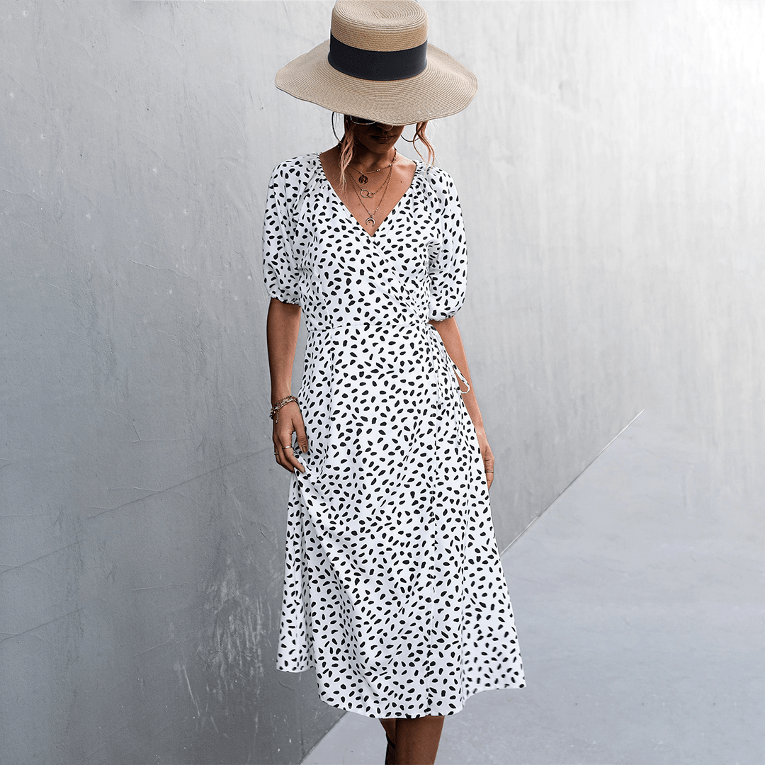 Polka Dot Wrap Dress with Slit