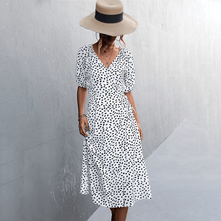 Polka Dot Wrap Dress with Slit