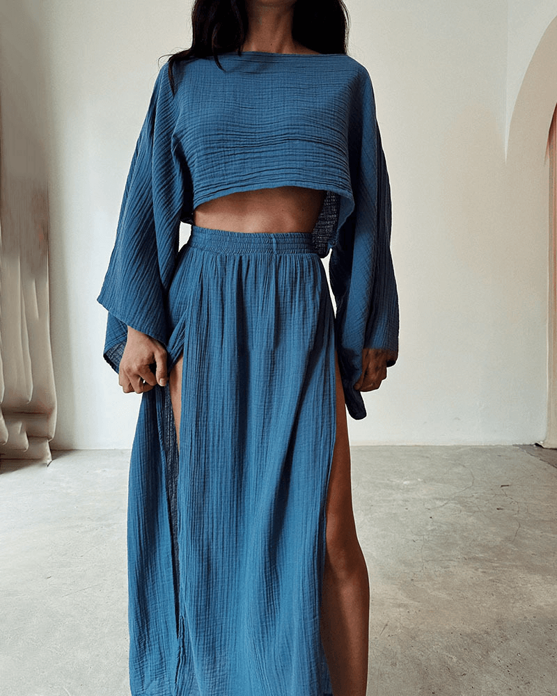 Women's Off-Shoulder Top and Maxi Skirt Set