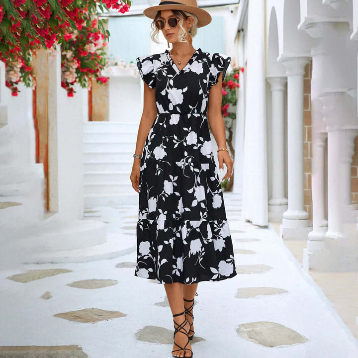 Vintage Midi Dress - Floral Print Dress