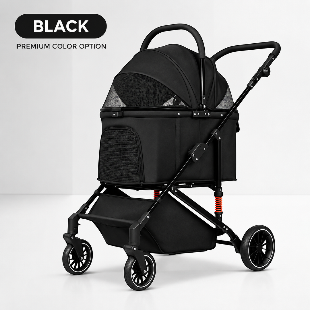 Easy-Fold Dog Stroller with Detachable Basket for Small Dogs