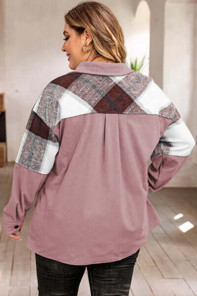 Plus Size Plaid Shacket Jacket For Women's