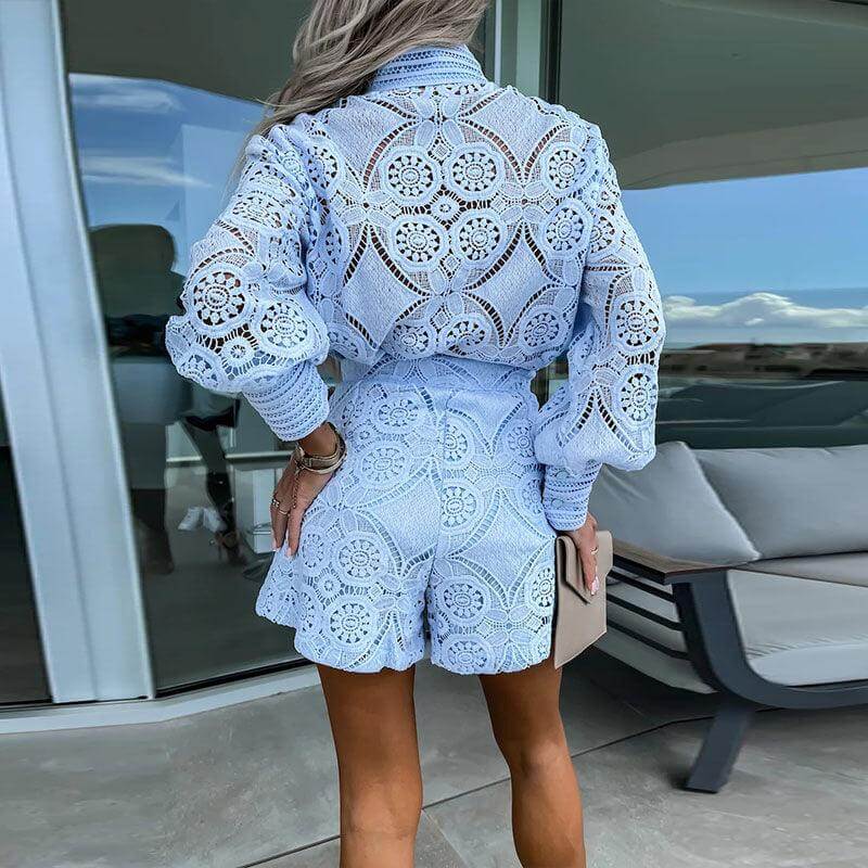 Women's Casual Long Sleeve Top and Shorts Set